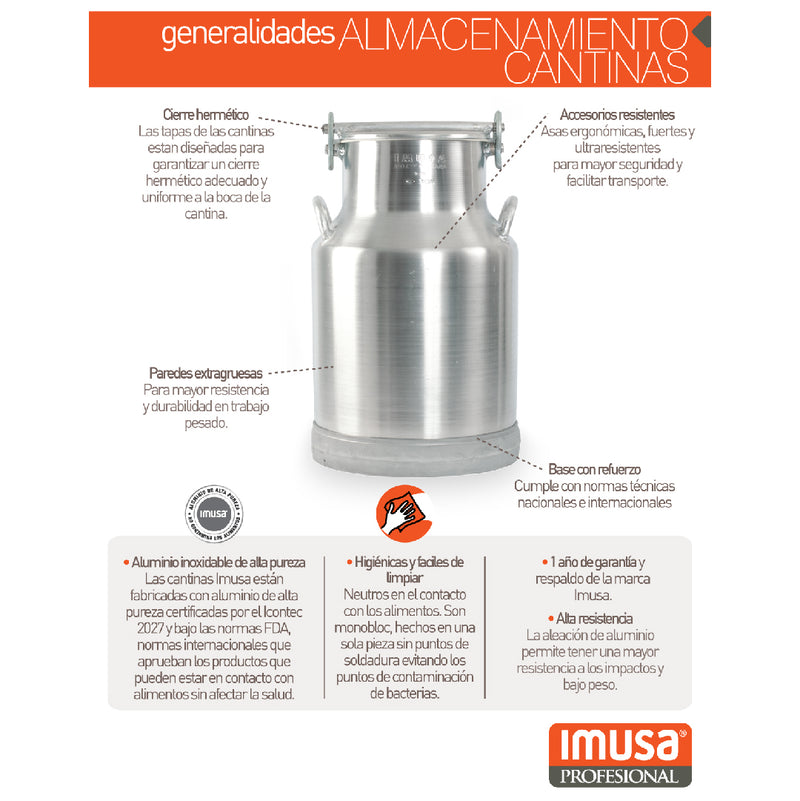 Cantina IMUSA 20 Litros Aluminio con Tapa en Arco 45000