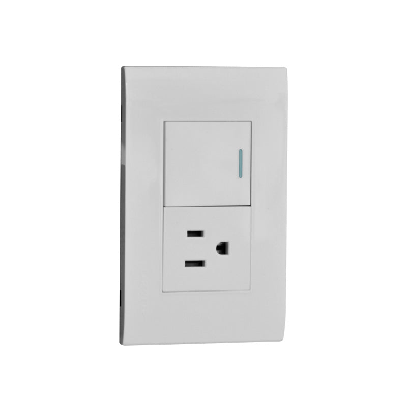 ETI38    Toma Polo a Tierra Premium + Interruptor Blanco
