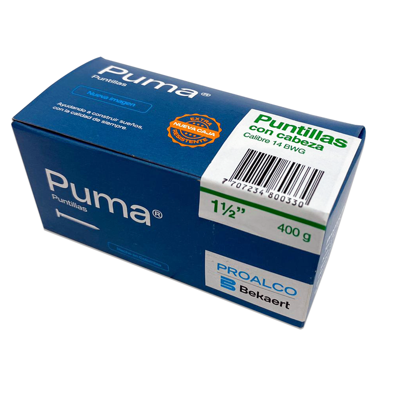 Puntilla Con cabeza PUMA 1 1/2" Caja X 50 Cajetillas de 400 g