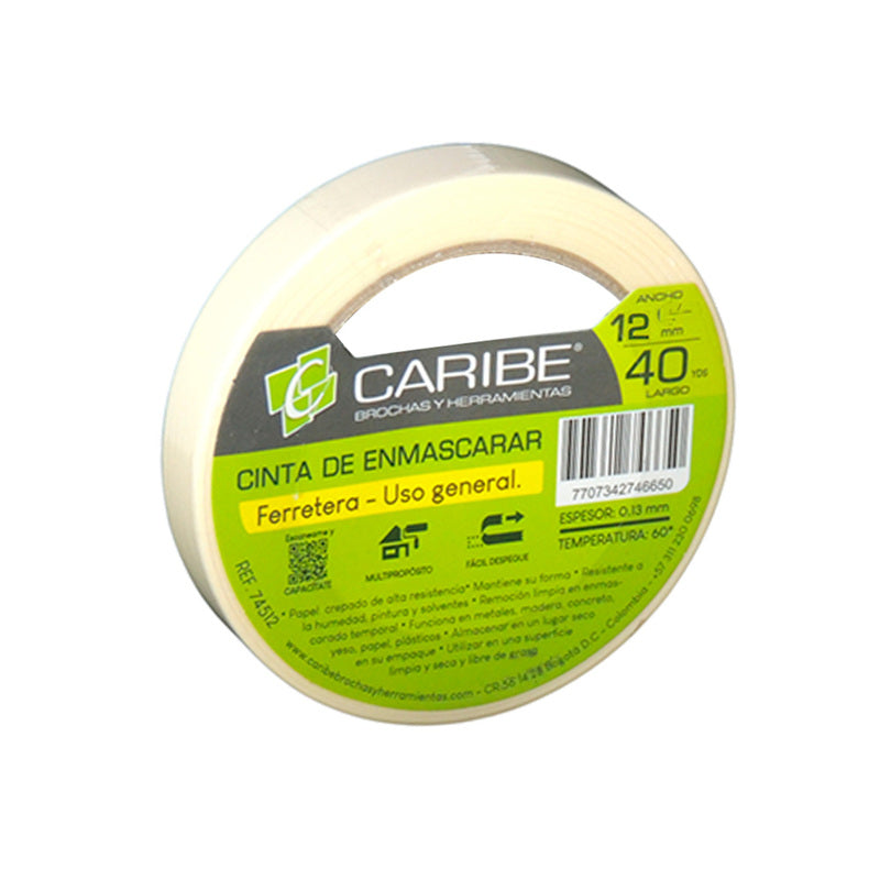 Cinta de Enmascarar Caribe 12MM x 40YD Beige -74511-746797
