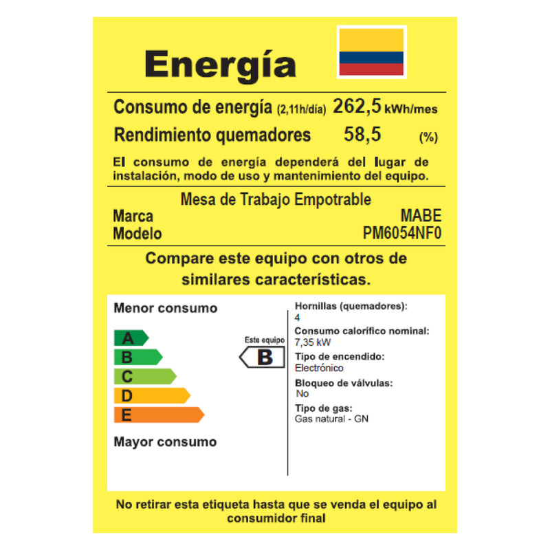 Cubierta de empotrar a Gas Natural 60x50CM 4 Puestos H 110V Inoxidable PM6054NF0