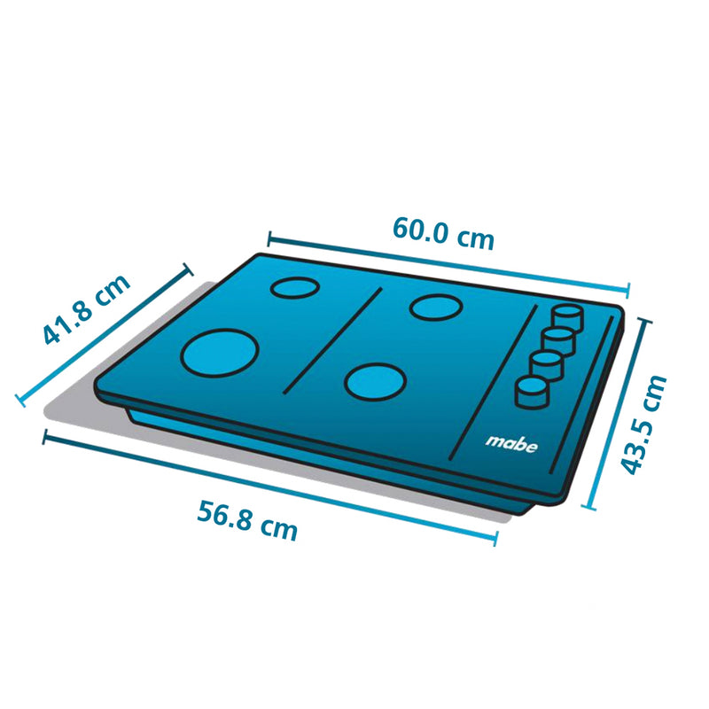 Cubierta de Empotrar a Gas Natural 60x44Cm 4 puestos F 110V Inoxidable PM6044NS0