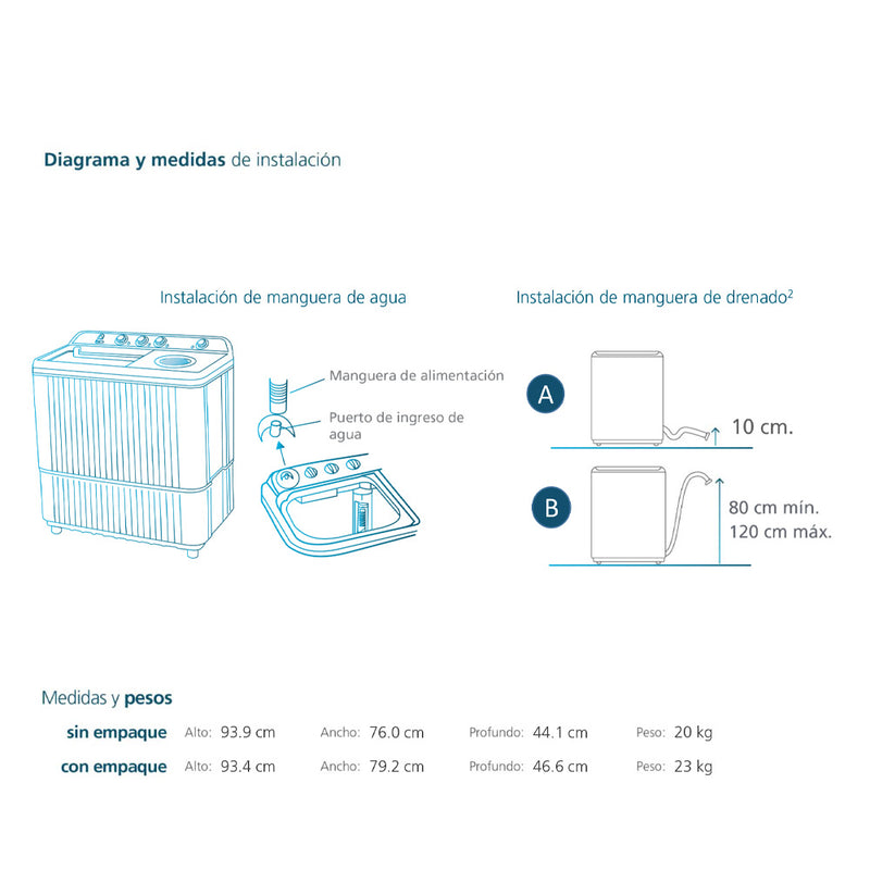 Lavadora Semiautomatica de 11 KG 24 Libras Blanco LMD1123HBAB0
