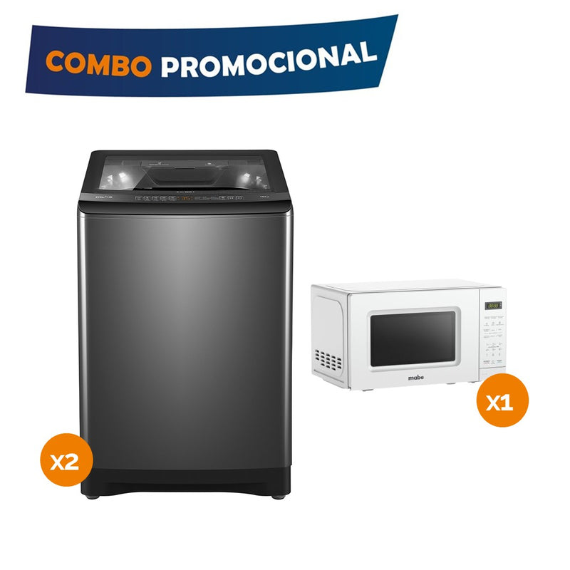 Combo Lavadora Automatica Mabe 18KG Gris + Microondas 0.7 Mabe 110v Blanco COMBO8120MICRO