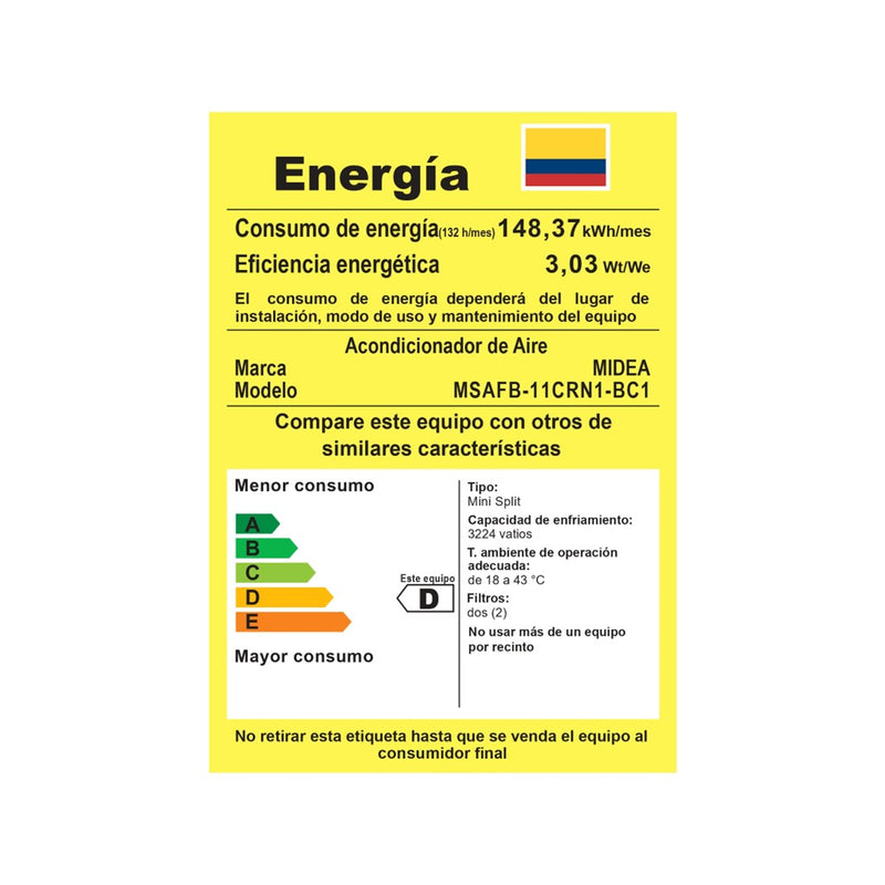 Aire Midea On/Off 12000BTU 110V Blanco MSAFB-11CRN1-BC1