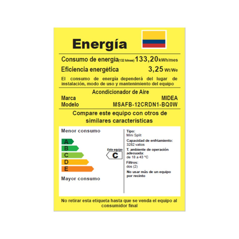 Aire Inverter Midea 12000BTU 110V Blanco MSAFB-12CRDN1-BQ0W