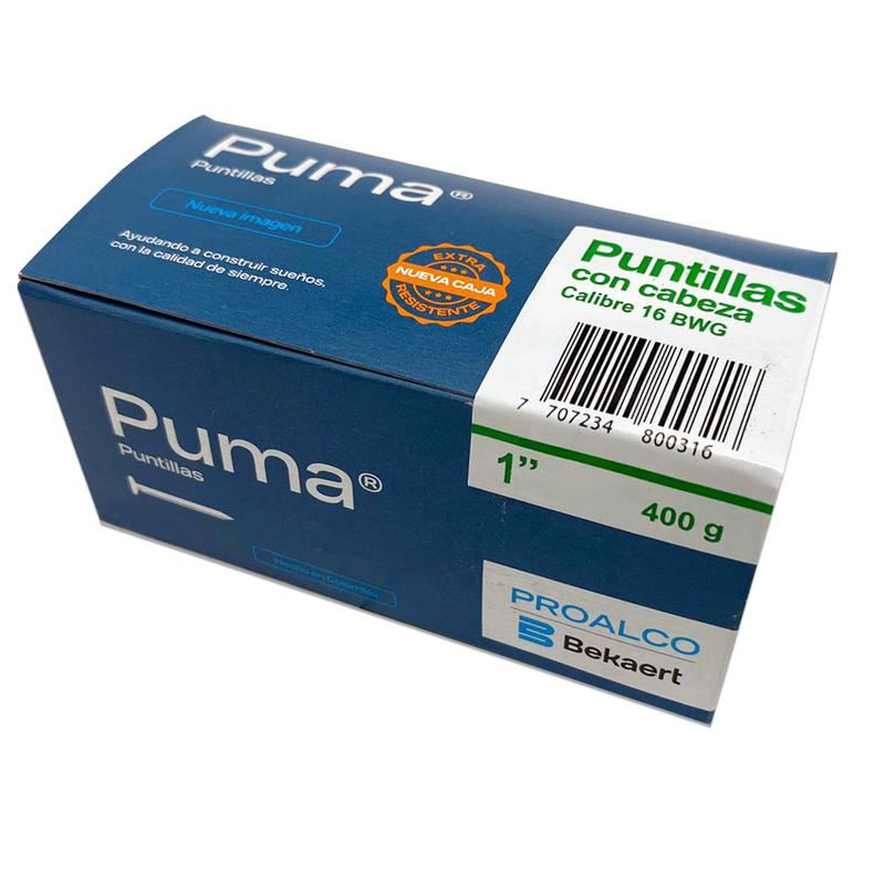 Puntilla con cabeza  PUMA 1" Caja X 50 Cajetillas de 400g.