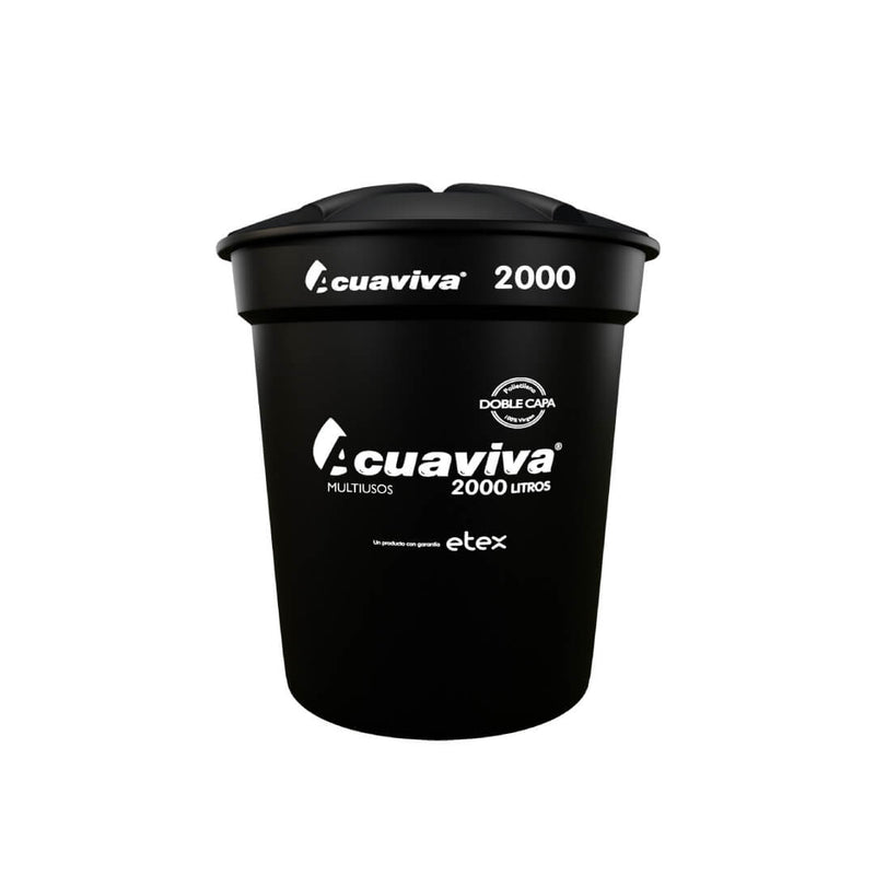 Kit 2000 Litros Acuaviva Tanque + Tapa + Conexiones Color Negro