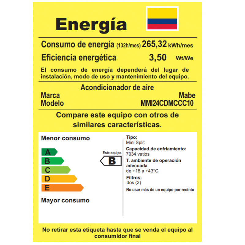 Aire Inverter Mabe 24000 BTU 220V Negro Espejo MMI24CDMCCC10