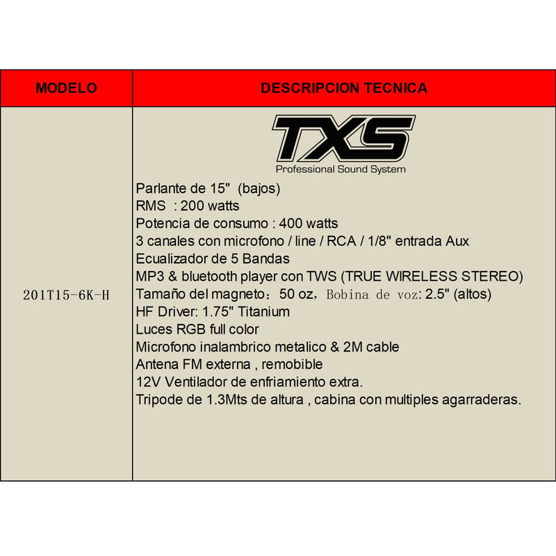 Combo 1 Cabina de 6000W 15" con Tripode+Parlante Portatil Exteriores 16W Rojo