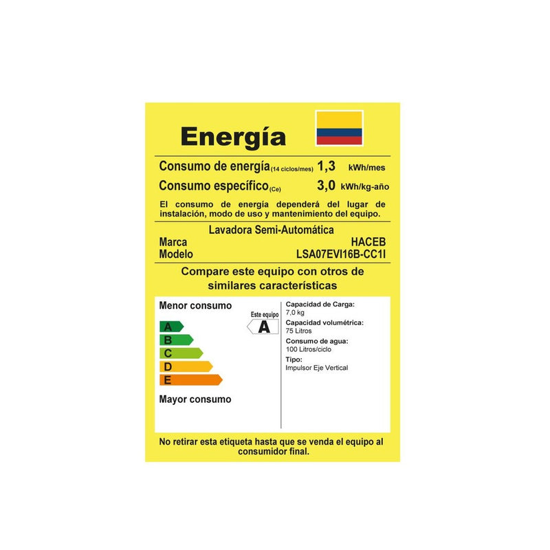 Lavadora Semiautomática de 7Kg Blanco 9003009
