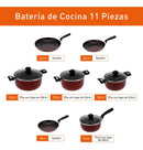 Bateria Colors 11 Piezas Antiadherente Tapa de Vidrio Rojo 5861021578