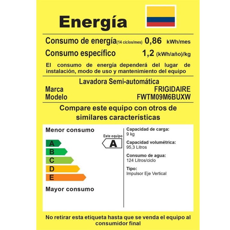 Lavadora Doble Tina 9KG 19LB Color Blanco FWTM09M6BUXW