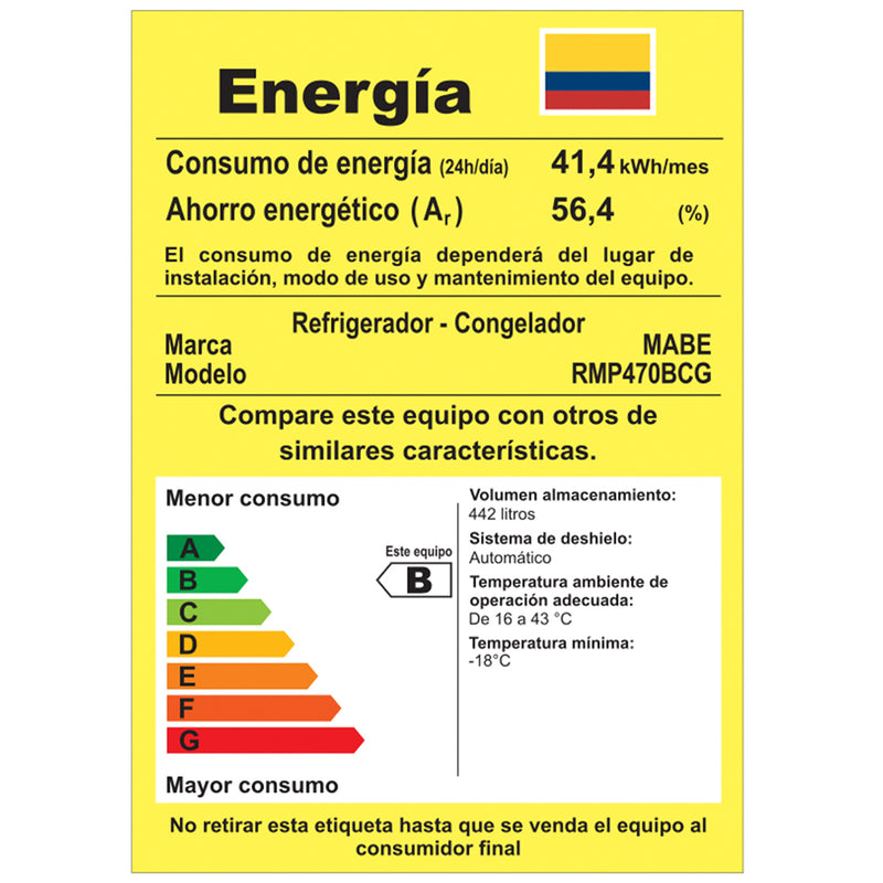 RMP470BCG   Nevera No Frost Mabe 470LT Grafito