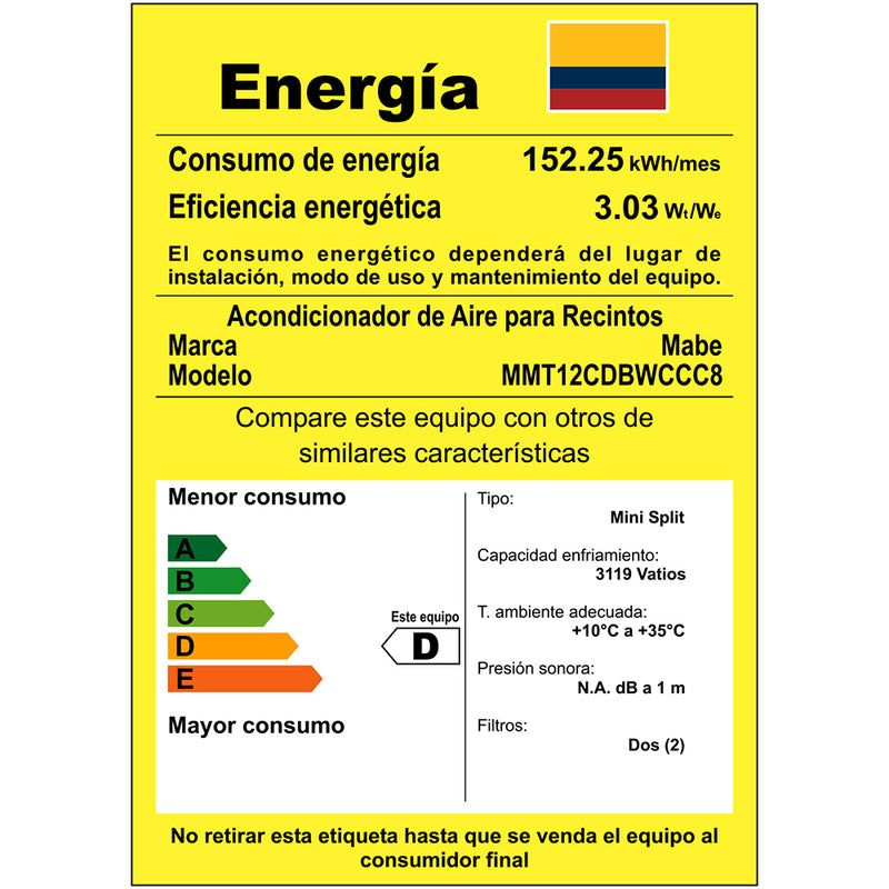 Aire Convencional Mabe 12000Btu 220V Blanco.