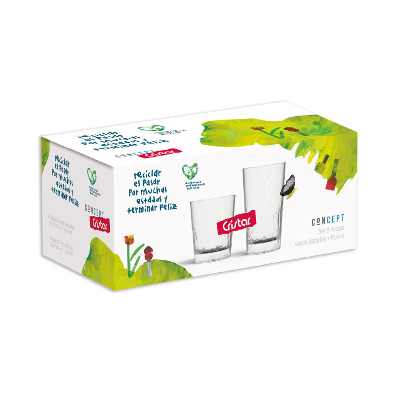Set 4 Vasos para Bebidas + Vasos 4 Vasos Roqueros x 8 Unidades 9836ELCPT