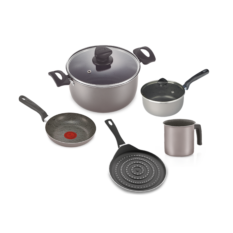 Batería Talent Cocina Perfecta 7 Piezas Antiadherente Tapa de Vidrio Gris 5861036926
