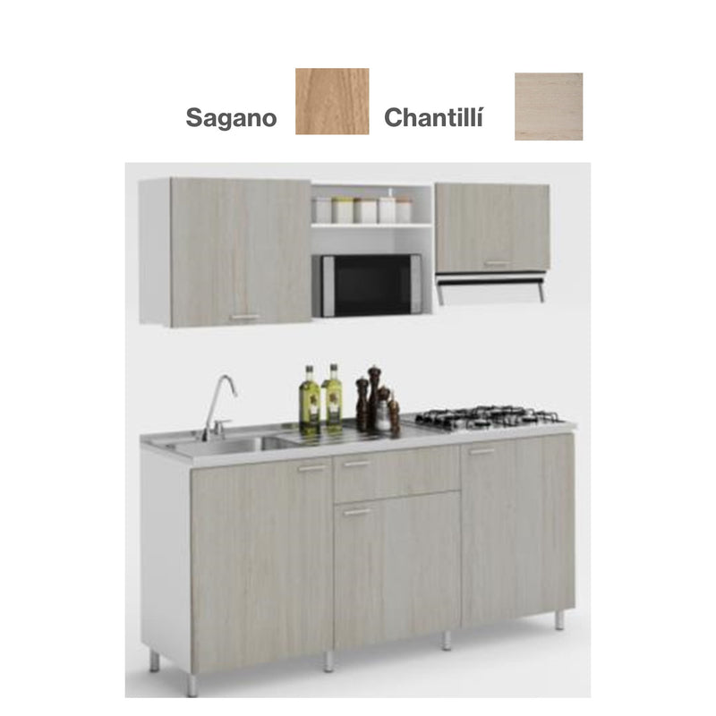 1.80m Cocina Montana Color Chantillí 4G Pozuelo Derecho Fluens +Grifería Acero Satin