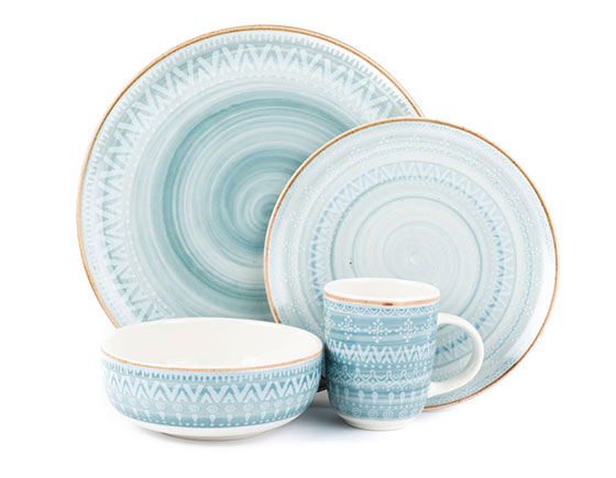 Vajilla 4 puestos 16 Piezas Congo Azul Multicolor. VL120E040116