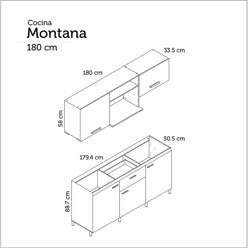 1.80m Cocina Montana /Pozuelo Derecho/Chantillí/4 Puestos/Fluens