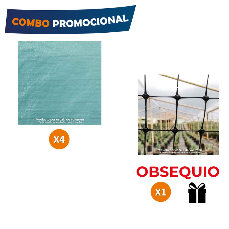 Combo 4 Rollos Tela Polipropileno cerramiento 2x100m + obs 1 rollo malla gallinero COMBOTELAVDE-RP