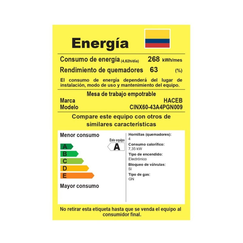 Cubierta de Empotrar 60x43cm 4 Puestos Gas Natural Aluminio 9003282