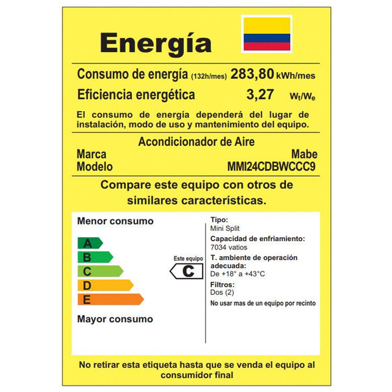 Aire Inverter Mabe 24000 BTU 220V Blanco MMI24CDBWCCC9