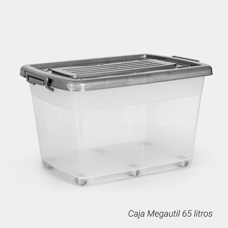 Caja Megautil Con Ruedas 65Lt Gris Plata