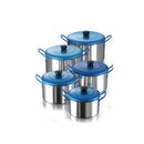 Juego de 5 Ollas Aluminio 16, 18, 20, 22 y 24 Cms Imusa Tapa Azul. 53500