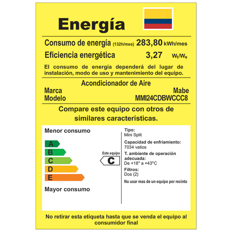 Aire Inverter Mabe 24000BTU 220V Color Blanco