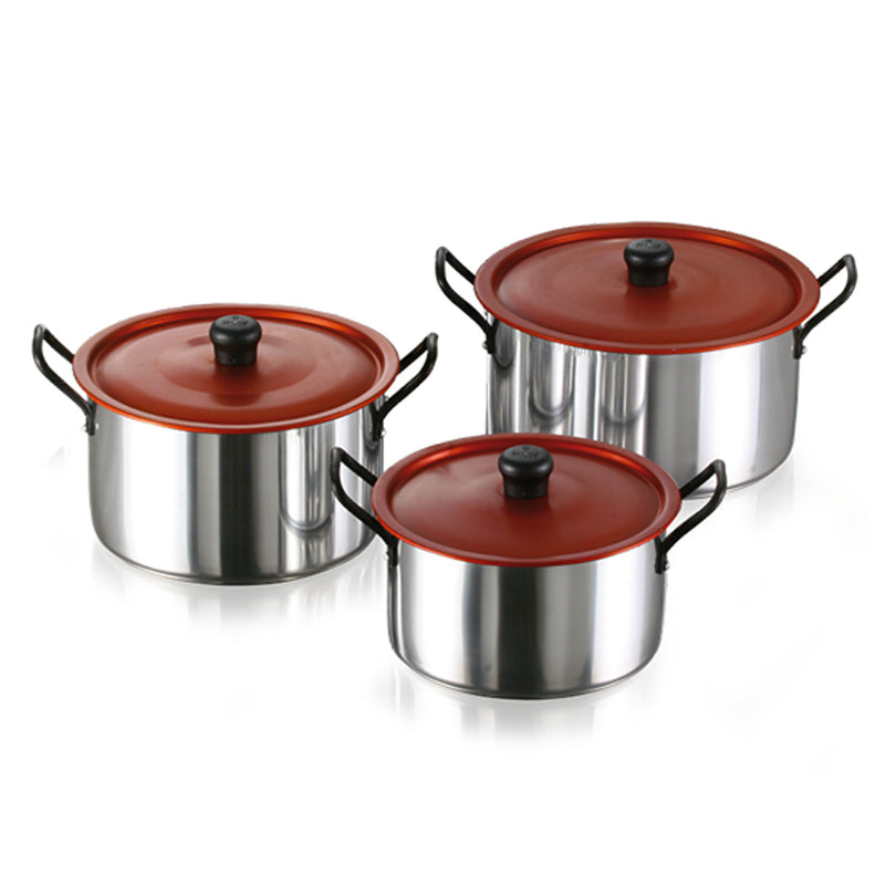 Juego de 3 Ollas Imusa 18, 20 y 22 Cms Aluminio Tapa Roja 52500