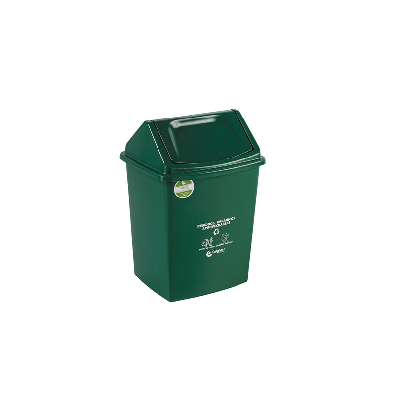 Papelera vaiven de 22lt color verde con etiqueta