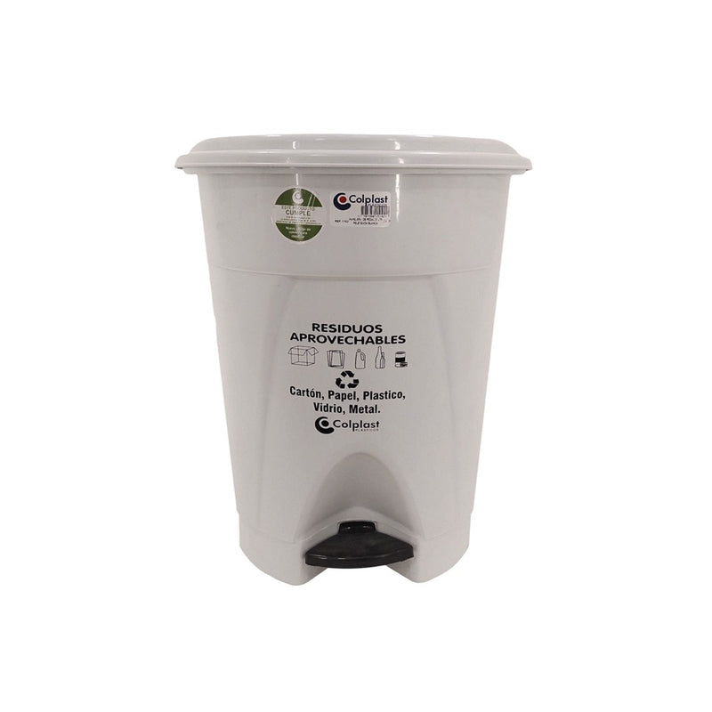 1102   Papelera pedal de 25lt peletizada color blanca con etiqueta