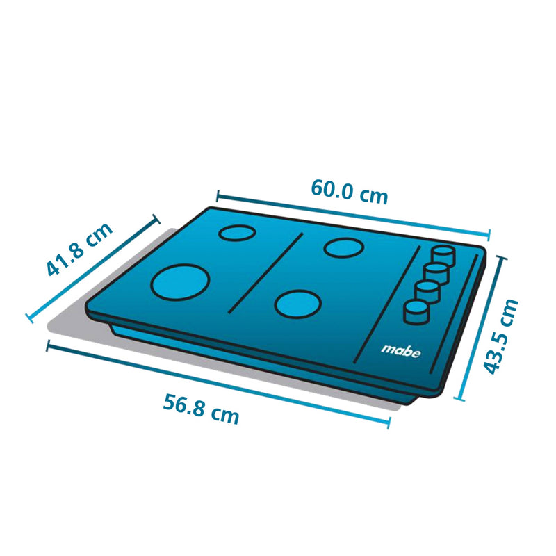 Cubierta Mabe 60x44 4 Puestos de 110V Gas Natural Inoxidable