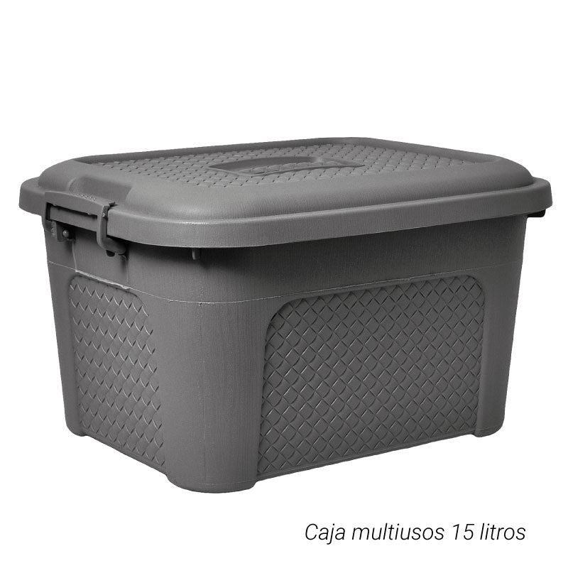 01680GRIS    Caja Multiusos Rattan de 15 Litros Gris