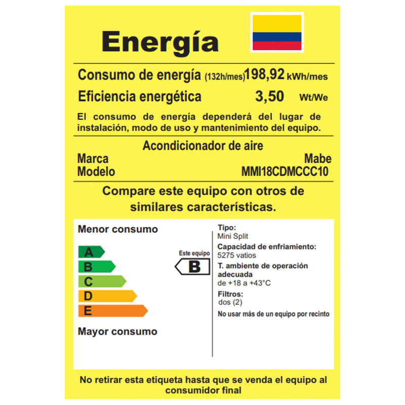 Aire Inverter Mabe 180000BTU 220V Negro Espejo MMI18CDMCCC10
