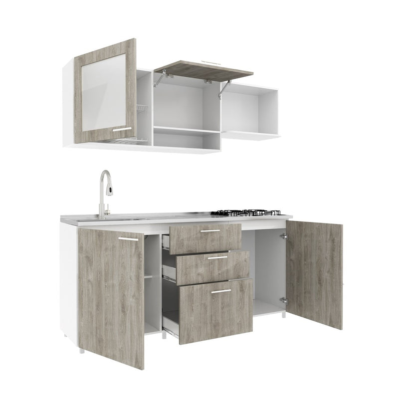 COMBO223767-225285    1.80m Cocina Montana Color Chantillí 4P Pozuelo Izquierdo Fluens + Campana Socoda