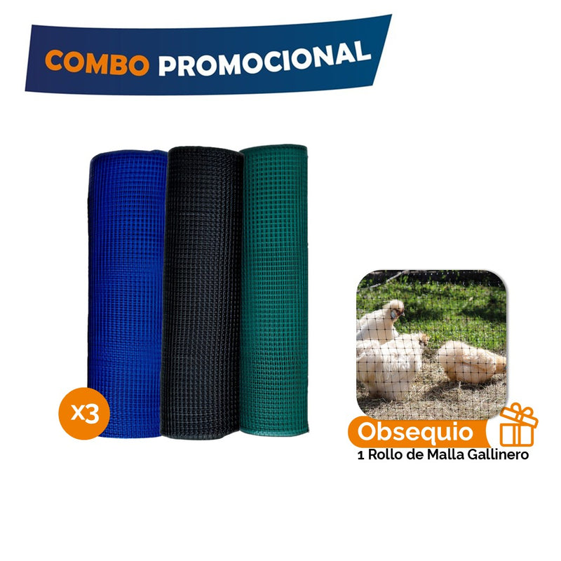 Combo Malla Todo Terreno 15x15 + obs 1 rollo malla gallinero COMBOTODOTNGO-AZU+GALL