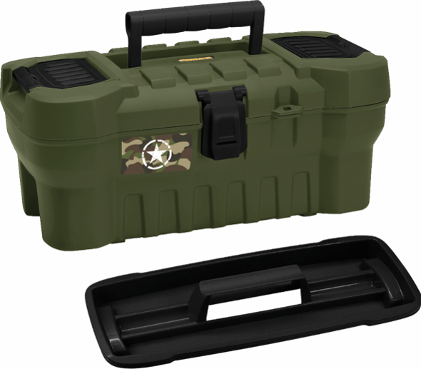 Caja Herramienta 16" Tapa Organizadora Plástica Verde Militar