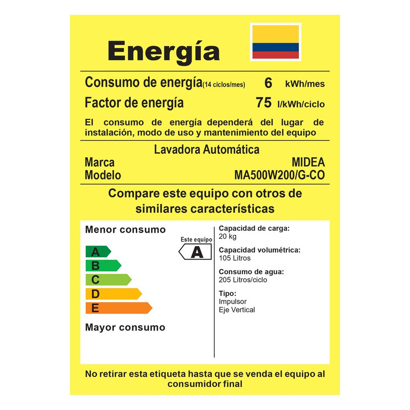 Lavadora Automatica Carga Superior Midea 20KG Gris MA500W200G-CO