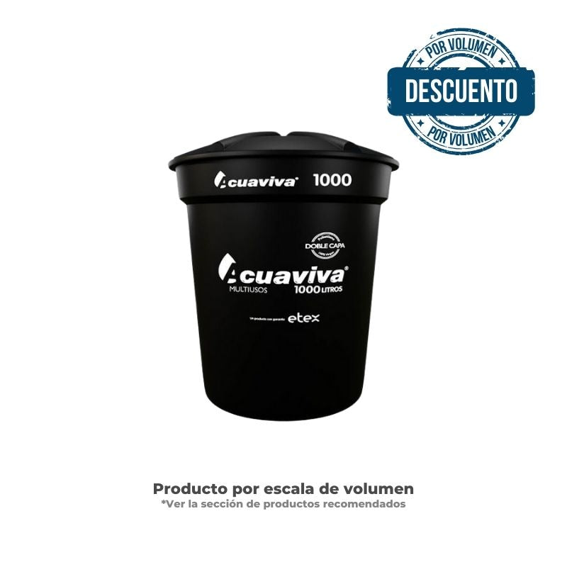 Kit 1000 Litros Acuaviva Tanque + Tapa + Conexiones Color Negro