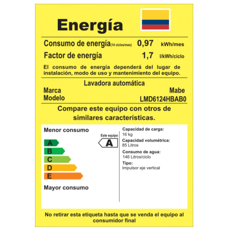 Lavadora Semiauto Mabe 16kg 35lbs Blanco LMD6124HBAB0