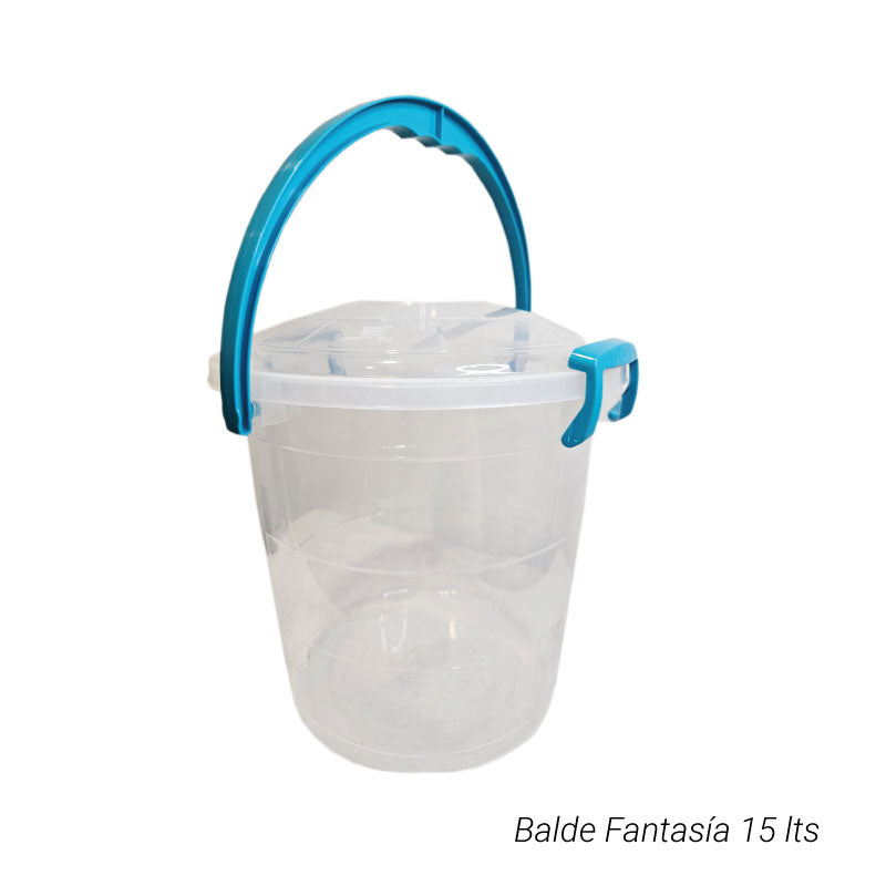 Balde Fantasia Colores 15Lt Transparente Manija Azul