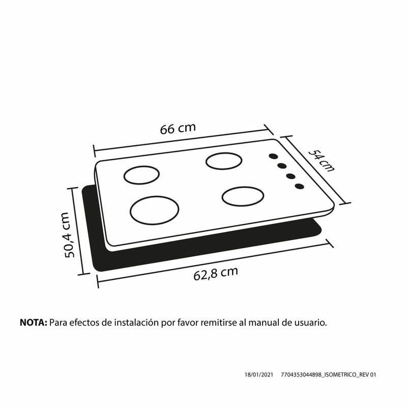 Cubierta de empotrar de 66cm INOX