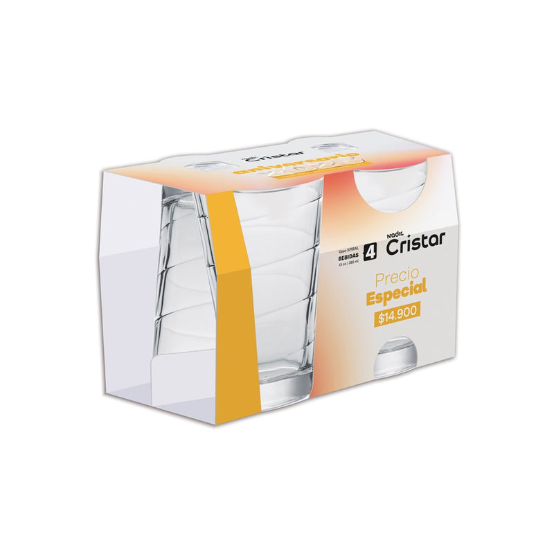 Vaso Spiral Bebidas 13oz 8 Canastillas x 4 Unidades 0617CL4ANIV25