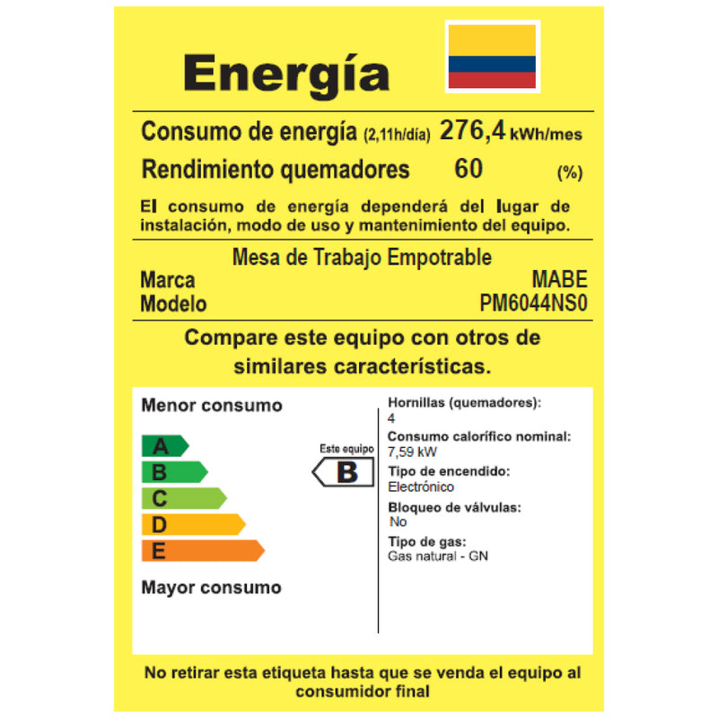 Cubierta de Empotrar a Gas Natural 60x44Cm 4 puestos F 110V Inoxidable PM6044NS0