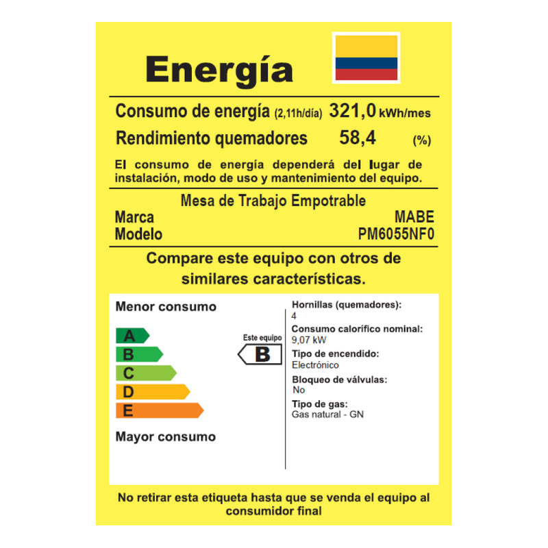 PM6055NF0   Cubierta de empotre a Gas Natural 60x50Cm 4 Puestos H 110V Inoxidable