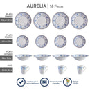 Vajilla Corona Aurelia Multicolor 16 Piezas 4 Puestos VL125L040116