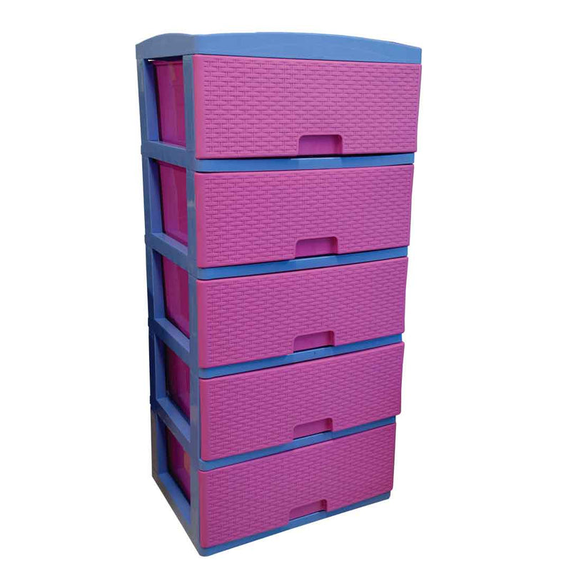 Practimueble Grande x 5 Cajones - Rattan - Azul - Fucsia