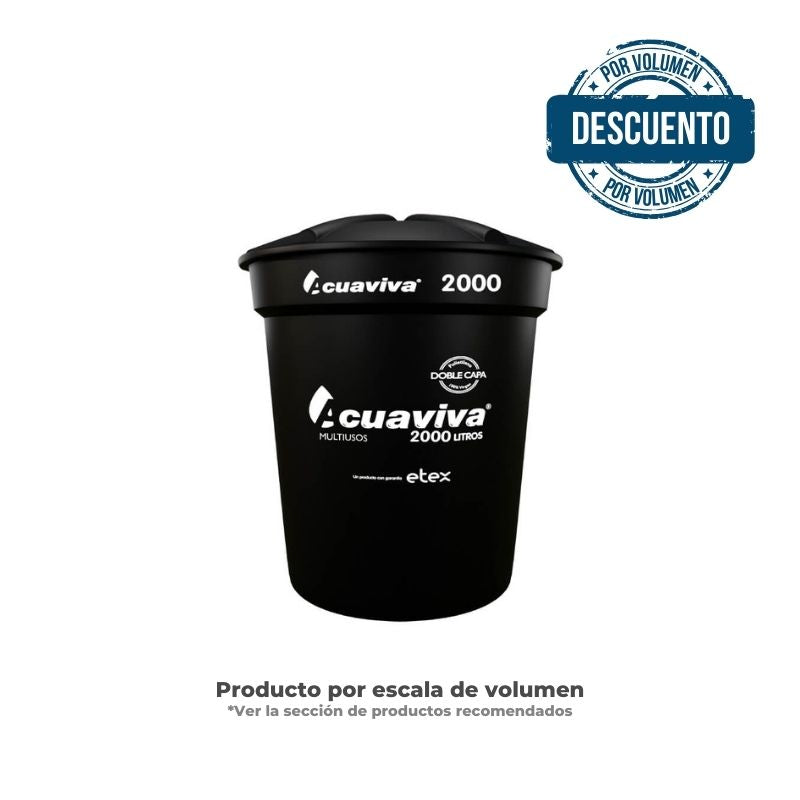 Kit 2000 Litros Acuaviva Tanque + Tapa + Conexiones Color Negro